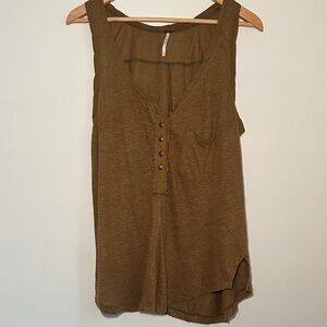 Free People Brown Button-Front Tank Top